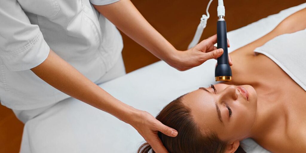 Provider in the middle of a microdermabrasion treatment