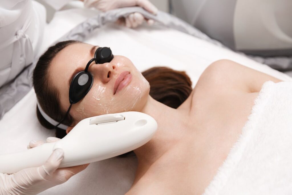 Young woman receiving a photofacial treatment