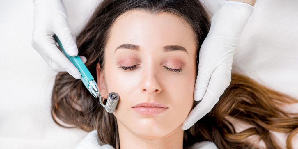 a woman at a medical spa receiving a vampire facial which is a version of microneedling with PRP