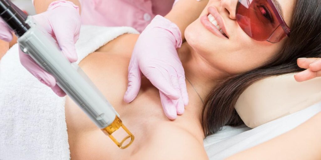 Woman in the middle of her laser hair removal treatment