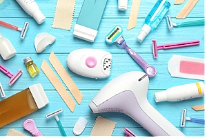Pile of various shaving tools compared to laser removal