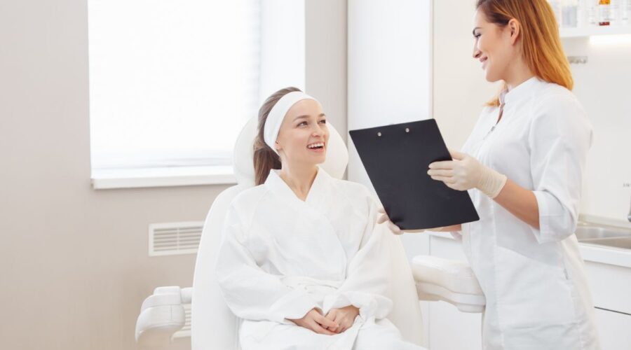Girl speaking to a nurse practitioner during her Morpheus8 treatment consultation