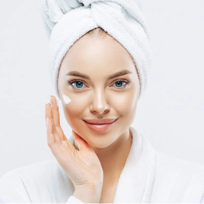 Woman showing off the results of her Morpheus8 treatment